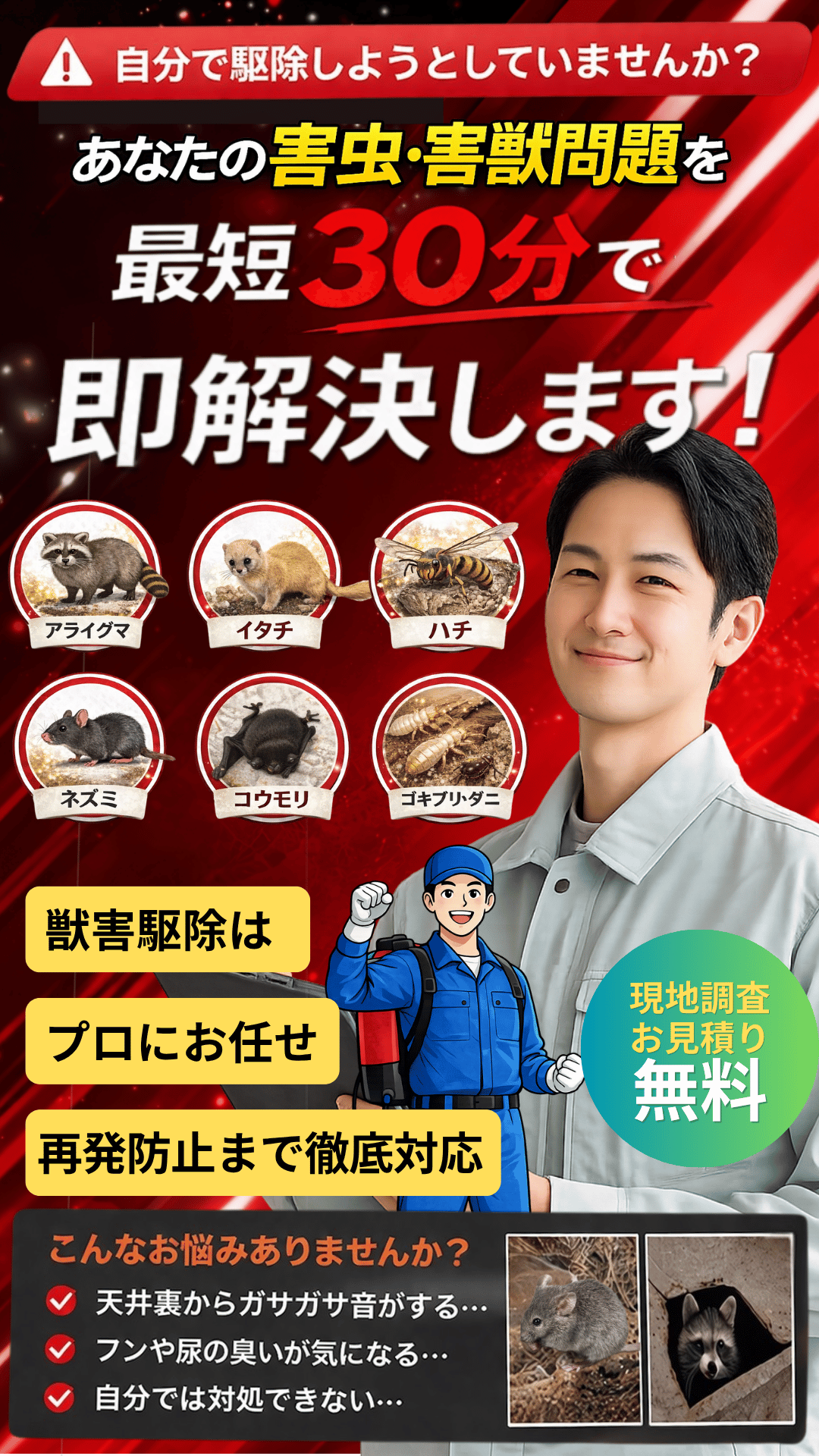 あなたの害虫・害獣駆除を最速30分で即解決します！